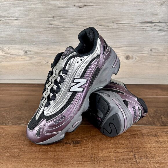 New Balance 1000 Mens Size 9 Metallic Silver Dark Ice Wine Black M1000EGY - Picture 1 of 9
